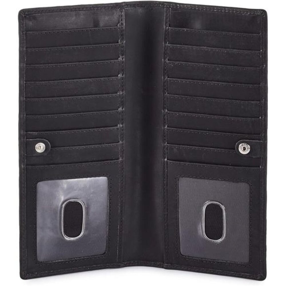 Men's Long Wallet Real Leather Bifold RFID Slim 2 ID Window Credit Card Holder